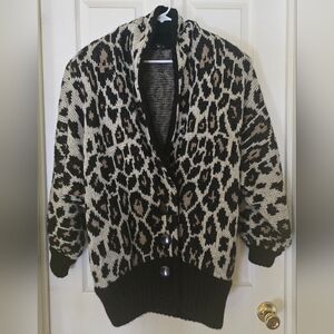 Leopard Print Cardigan with Black Trim
